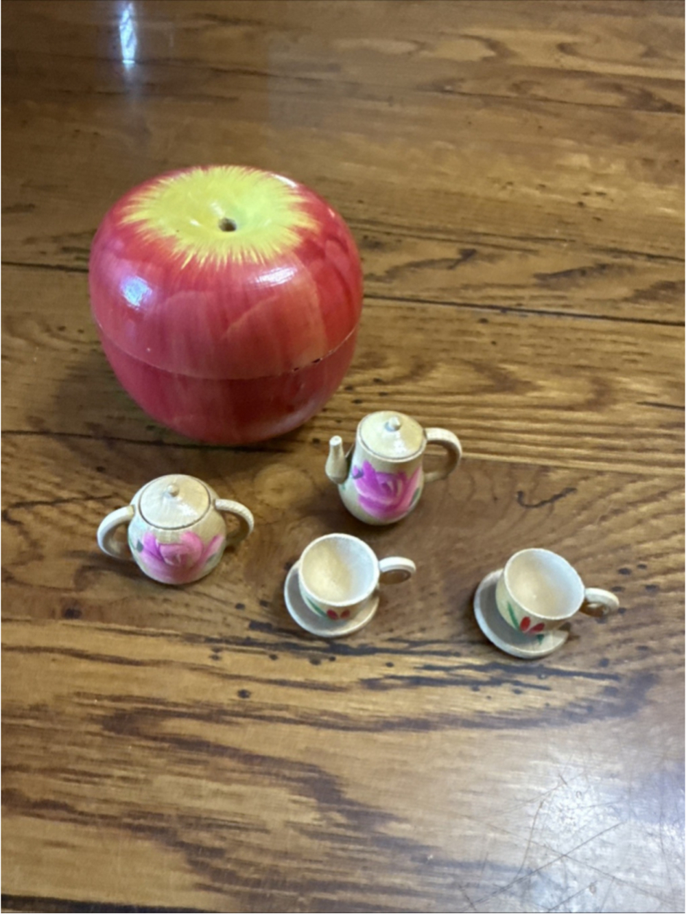 Vintage Shackman Wooden Apple Miniature Tea Set Japan Dollhouse Toy